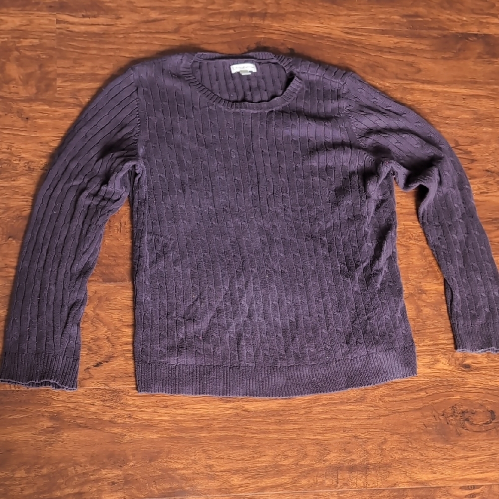 Purple Crew Neck Sweater with Ribbed Knit Texture